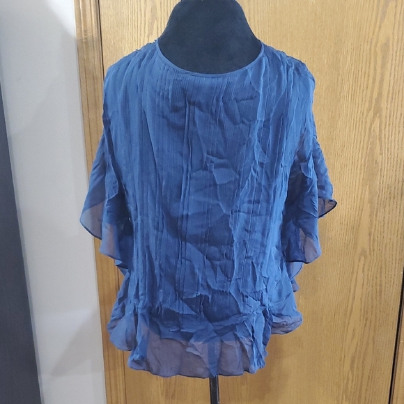 Diane Von Furstenberg Blue Ruffled Cap Sleeve Blouse - Picture 6 of 10